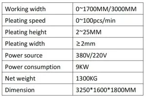 Technical parameters for computerized industrial fabric pleating machine