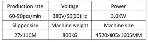 Technical parameters for fully automatic disposable nonwoven hotel slipper making machine